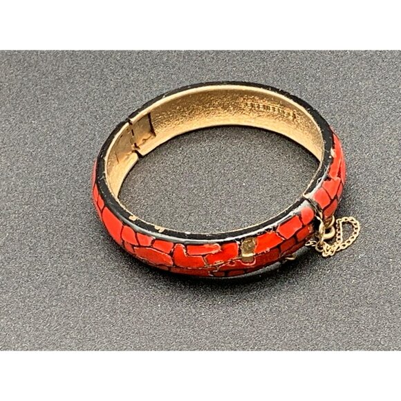 VTG Eisenberg Red Mosaic Hinged Bangle Bracelet 60s Jewelry Collectible - Picture 7 of 8